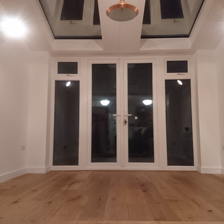 Engineered wood floor, skirting and decoration